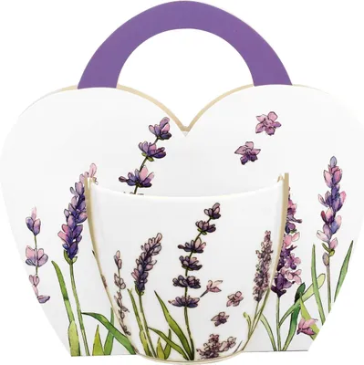 Produktbild von DUO FLORAL Becher 460 ml LAVENDER in Tragetasche, New Bone China Porzellan