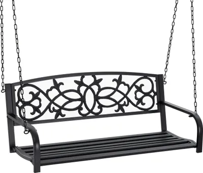 Image de Balançoire de jardin - Banc à bascule 2 places en acier - Avec accoudoirs - Pour l'extérieur - Montage nécessaire - 127 × 59,5 × 52 cm - Noir