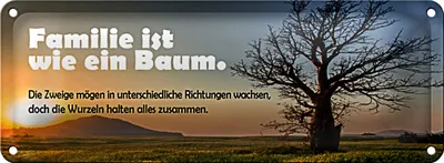 Produktbild von Blechschild Spruch 27x10cm Familie ist wie Baum die Zweige Dekoration
