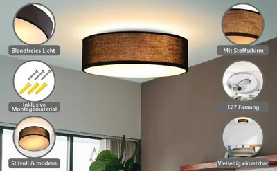 Obrázek produktu pro Stropní svítidlo, látkové, 30 cm, černé, patice E27