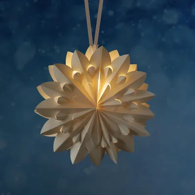 LED Papierstern - Weihnachtsstern - hängend - 6 warmweiße LED - D: 40cm - Batterie - Timer - weiß