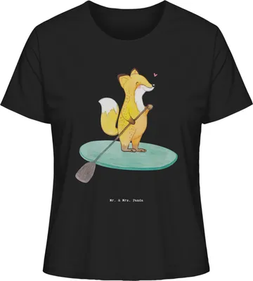 Produktbild von Mr. & Mrs. Panda Damen T-Shirt Fuchs Stand Up Paddling Größe XL - Schwarz - Geschenk, Paddle Boarding, Oberteil, Kurzarmshirt, Subben, Basic Shirt, SUB
