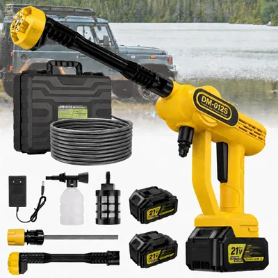 Produktbild von Akku Hochdruckreiniger, 21V Druckreiniger mit 2 Akkus, 6-in-1 Düse, 5M Schlauch, Schaumsprüher, Box, für Auto Garten Terrasse