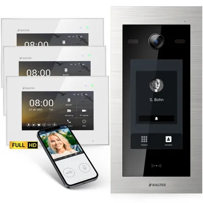 Produktbild von Balter EVO-HD Video Türsprechanlage mit Touchscreen Türstation, Video Türklingel, App, 3 Familienhaus, 3x 7 Zoll Monitor, Full HD, 2 Draht Bus