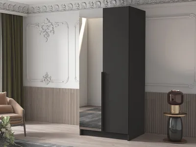 Obrázek produktu pro Úzká šatní skříň 100 cm se zrcadlem SELLY 2 - černá