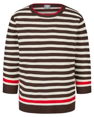 Produktbild von RABE Damen Pullover, Gr. 50, Braun, Ringeloptik, 3/4-Ärmel, Rundhals, Feinstrick