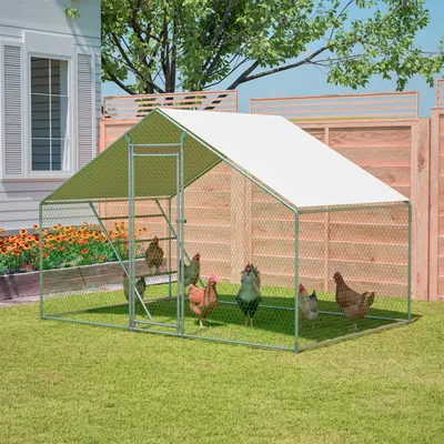 Productafbeelding van Kippenhok, 3x2 meter, met ladder, veiligheidsslot, waterdichte UV-bescherming, 1 mm buizen, geschikt voor kippen, duiven en eenden. Kleur: grijs