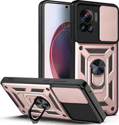 Produktbild von Motorola Edge 30 Ultra Hülle mit Ring Ständer Halter Dia Kameraschutz TPU PC Schutzhülle für Motorola Edge 30 Ultra Roségold
