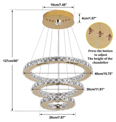 Obrázek produktu pro Křišťálový lustr - LED stropní svítidlo - Křišťál - Zlatá barva - 40 x 30 x 20 cm - Dálkové ovládání - Bez stmívání