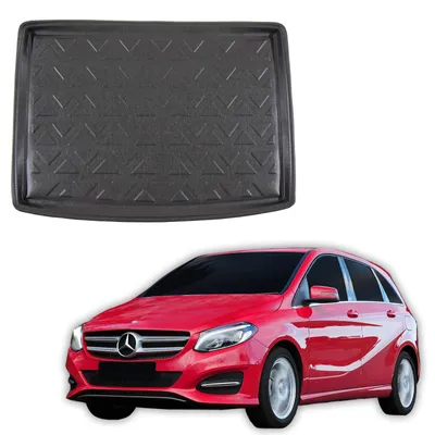 Image de Tapis De Coffre Sur Mesure Pour Mercedes B Class W246 2011-2018, Noir, Antidérapant, Bord Haut, Toutes Saisons