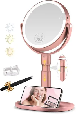 Image de Miroir de maquillage avec lampes LED – Miroir mural à intensité variable – Miroir de maquillage avec éclairage LED – Miroir de maquillage avec lumière LED