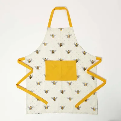 Produktbild von HOMESCAPES Bienenmuster-Küchenschürze 70 x 85 cm - weiß-gelb, 100% Baumwolle