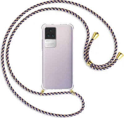 Produktbild von Handykette Backcover-Schutzhülle mit Band (Metall goldfarben) für Xiaomi Poco F4 5G / Redmi K40S  - blau+beige