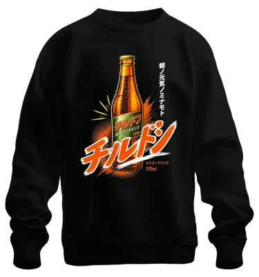 Zdjęcie produktu dla Koszulka z długim rękawem typu sweatshirt, japoński anime, styl Y2K, Tokio, napój energetyczny "Childon", czarna, rozmiar XXL