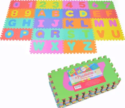 Zdjęcie produktu dla Pink Papaya Puzzlestar 123 - ABC, 86-elementowa mata-puzzle dla dzieci wykonana z antypoślizgowej pianki EVA, w zestawie torba
