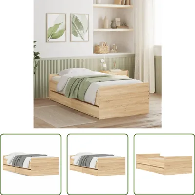 Produktbild von The Living Store Bettgestell mit Schubladen Sonoma-Eiche 100x200 cm