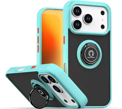 Produktbild von Hülle für iPhone 17 Pro Matte Transluzent TPU Stoßfest Schutzhülle mit Ring Halter Ständer Hellblau