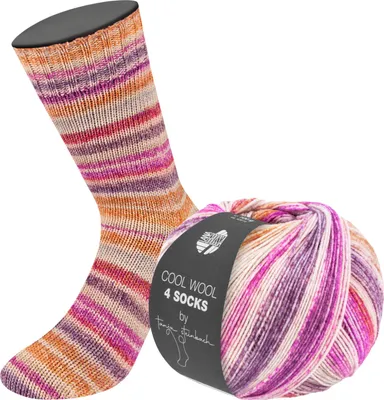 Zdjęcie produktu dla Lana Grossa COOL WOOL 4 SOCKS Print 100 g 4-warstwowa wełna skarpetkowa Tanja Steinbach 420 m kolor 7761 - rdzawy/jasny beż/koniak/jeżyna/fuksja/winnoczerwony/jasnoszary