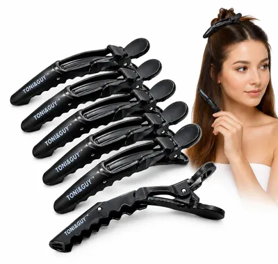 Produktbild von Haarclips Haarklammern Friseur Abteilklammern Krokodilklemmen Haifischklemmen Schwarz 6 Stück, KI-generiertes Bild