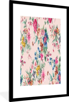 Produktbild von MuchoWow® MuchoWow® Gerahmtes Poster Blumen - Rosa - Farben 60x90 cm - Poster mit zchwarzem Bilderrahmen - Dekoration - Wandposter Wohnzimmer - Hochwertig
