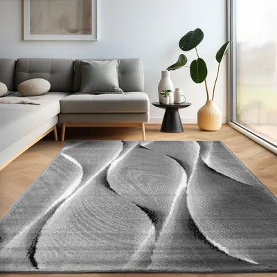 Obrázek produktu pro Moderní designový koberec s dynamickým vzorem – stylový a výrazný, velikost: 80 x 150 cm, Barva: Černá-7