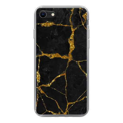 Produktbild von MuchoWow® Handyhülle Schutzhülle Hülle für iPhone SE 2022 Marmor - Gold - Schwarz - Marmoroptik - Glitter Silikon Softcase Handy Hülle - Schutzhülle