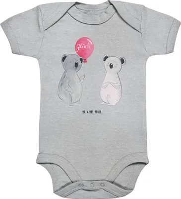 Produktbild von Mr. & Mrs. Panda Einteiler Koala Luftballon 12. - 18. Monat - Heather Grey - Geschenk, overall baby, babykleidung body, Strampler, Babybody, Party, Geburtstag