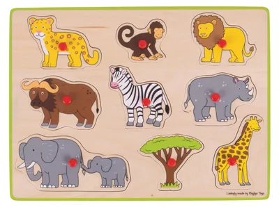 Image de Bigjigs Puzzle à bulles en bois Safari, 9dlg.