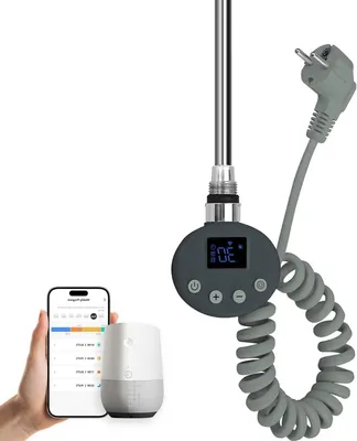 Productafbeelding van Verwarmingselement Badkamer - Handdoekwarmer Element - Badkamer Verwarmen - Slimme Wifi Bediening - 900 W - Antraciet