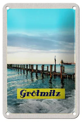 Produktbild von Blechschild Reise 12x18cm Grötmitz Meer Strand Urlaub Wellen Schild