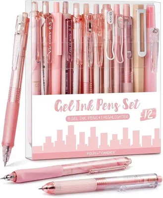 Produktbild von Famanu Set von 12 Pastellfarben Gelstiften mit 10 Schwarzen Tintenstiften und 1 Markierstift