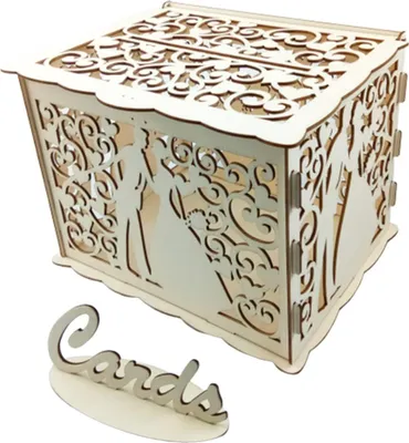 Produktbild von Hölzerner Hochzeitsumschlag, Geschenkkartenbox, hohles Blumenmuster, Einladung, DIY-Zubehör
