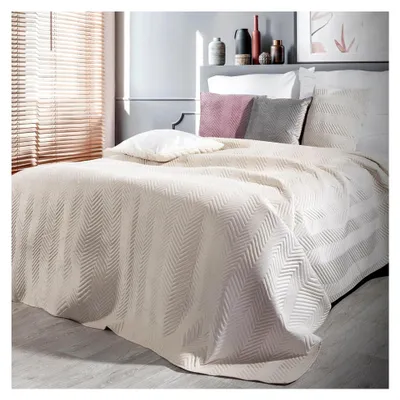 Produktbild von Zweiseitige Tagesdecke aus Samt und Mikrofaser, gesteppt – Für Bett und Sofa in Creme 220x240 cm
