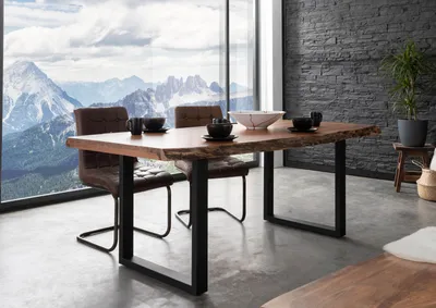 Produktbild von MASSIVMOEBEL24 Baumtisch Akazie 160x90x77 natur lackiert / U-Beine anthrazit matt FREEFORM 5