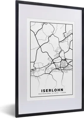 Produktbild von MuchoWow® Gerahmtes Poster Stadtplan - Iserlohn - Karte 40x60 cm - Poster mit Schwarzem Bilderrahmen Wandposter Rahmen Foto Bilder - Poster in Rahmen