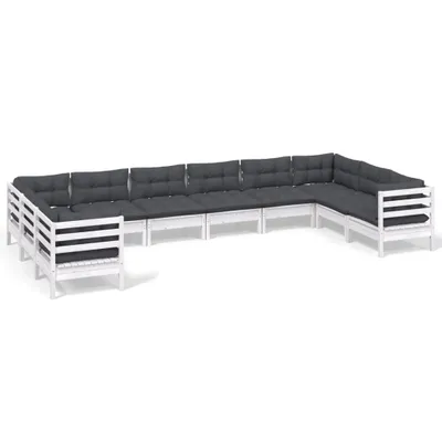 Immagine prodotto di vidaXL Set da giardino lounge da 10 pezzi con cuscini, bianco, legno di pino