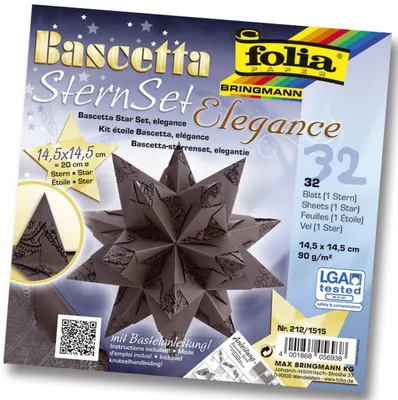 Produktbild von folia Bastelset Bascetta Stern Ø20cm 90g/m² braun 14,5x14,5cm 32 Blatt