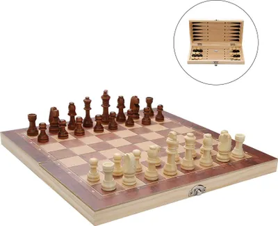 Obrázek produktu pro Jayseuw šachový set 29x29 cm dřevěná skládací šachovnice šachové figurky 3 v 1 backgammon desková hra cestovní hra strategická hra pro děti dospělé rodina cestování