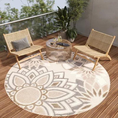 Immagine prodotto di Tappeto da esterno Tapiso PATIO, rotondo, moderno, grigio, crema, beige, per camera da letto, 160 x 160 cm