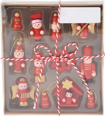 Produktbild von Weihnachtsbaumspielzeuge aus Holz, 12er-Set