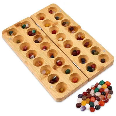 Obrázek produktu pro Omgoods - Skládací dřevěná hra Mancala s kameny z přírodního kamene