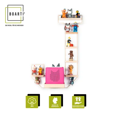 Produktbild von BOARTI Kinderregal Buchstabe J | hängend für Toniebox und Tonie Figuren | platzsparendes Regal | H. 54 x B. 37 x T. 19 | Wandregal Musikbox und Figuren Aufbewahrung Magneteinsätzen | Aufbewahrungsregal Holz