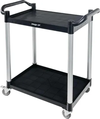Image de Chariot de service en plastique sur roulettes avec 2 étagères Mega-M 80x40x95cm noir