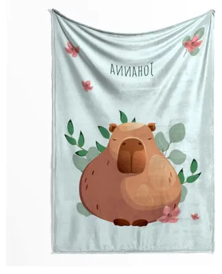 Produktbild von Personalisierbare Babydecke mit Namen, Kuscheldecke mit Capybara-Motiv, Geschenkidee zum Geburtstag, 140 x 200 cm