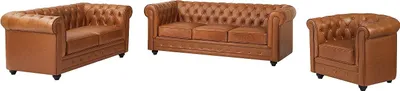 Produktbild von 3-Sitzer-Sofa, 2-Sitzer-Sofa und Sessel aus Kamelrindleder - CHESTERFIELD
