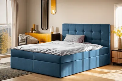 Image de Lit boxspring Kaiser avec matelas et coffre de rangement, lit LUDANO en tissu Noel 200 x 200 cm, bleu