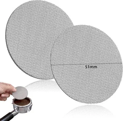 Image de Deux filtres pour porte-filtre de 51 mm, en acier inoxydable, pour machine à expresso, d'une épaisseur de 1 mm et 1,7 mm, réutilisables