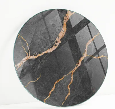 Produktbild von Bedruckte Glas Tischplatte Fi 90 cm – Glasplatte mit Motiv – Esstischplatte bedruckt – Sicherheitsglas mit Druck – Tischplatte Ersatz – pflegeleicht – modern – dekorativ – Motivglas – Glastisch modern – Glasplatte Kunst – Glastischplatte Nachbildung –  Marmormuster mit Adern
