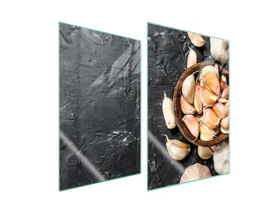Produktbild von Herdabdeckplatten 2 teilig 35x52 Glaskeramikkochfeld Abdeckung Glas Schneidebrett Schiefer Knoblauch