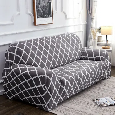 Obrázek produktu pro Elastický potah na pohovku Protiskluzový elastický potah na pohovku, potah na pohovku, potahy na pohovku, gauč, křeslo (šedý geometrický, 4místný)